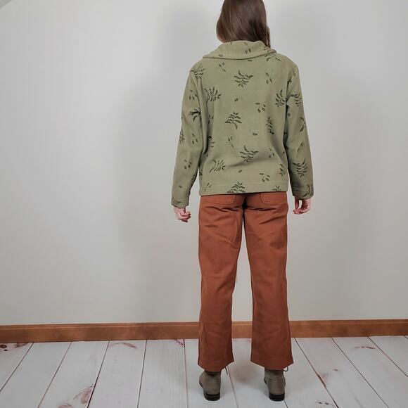 Vintage 90s Y2K Fern Leaf Fleece Cardigan Green Medium - Picture 3 of 9
